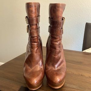 MICHAEL Michael Kors Mae Faux Shearling, Distressed Leather Platform Booties